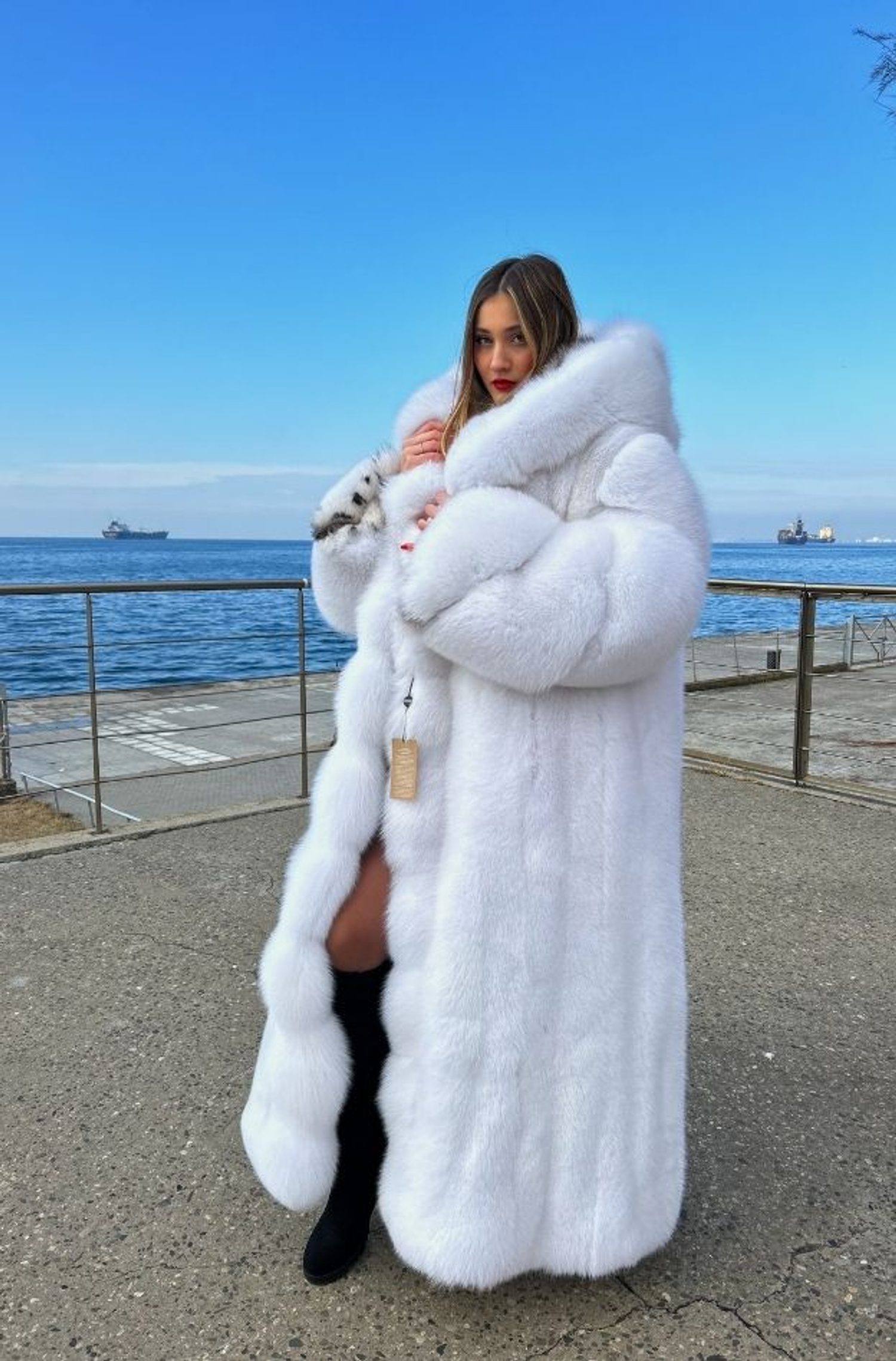 Ivory fox hooded coat